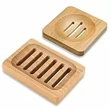 2 Stück Bambus Seifenschale mit Ablauf, Seifenhalter Dusche Holz Seifenablage Natürliche Hölzerne Bambus, Handgefertigte Seifenkiste Seifen Box Set