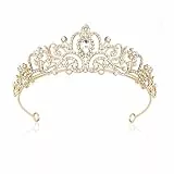 Rierousy Tiara Hochzeit, Krone Damen, Kristall- und Straßekrone, Hochzeit Diadem für Abschlussbälle, Festumzüge, Prinzessinnenpartys, Geburtstagsfeiern (Farbe Gold)