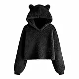 XINYUNZU Mädchen Hoodie Plüsch Fleece Kapuzenpullover Kuschelig Pullover Sweatshirt Warm Thermoshirt Kuschelpullover Langarm Kinder Oberteil Einfarbig Langarmshirt Warehouse Deal Black 11 Years