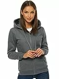 OZONEE Damen Kapuzenpullover Sweatjacke Sweatshirt Farbvarianten Kapuzenjacke Kapuzenpulli Langarm Kapuze Hoodie Sport Style Casual Fitness Basic Training 777/2106B DUNKELGRAU XL