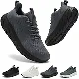 Schuvox Weite Laufschuhe Herren Damen mit Dämpfung Leicht Bequem Sportschuhe für Jogging Training Atmungsaktiv Straßenlaufschuhe Turnschuhe Fitnessstudio Freizeit Sneaker Unisex Dunkelgrau 41EU