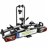 EUFAB 11523 Fahrradträger PREMIUM 2 Plus, E-Bike geeignet, für große Heckklappen, komplett vormontiert, Diebstahlschutz, 2 Fahrräder, Anhängekupplung, Schwarz/Grau, (BxHxT) ca. 115x67x61 cm