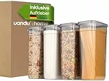 uandu Vorratsdosen mit Deckel Luftdicht 4er Groß Set, Aufbewahrungsbox mit deckel küche für Müsli, Spaghetti, Cornflakes und alle trockenen Lebensmittel, BPA frei, Müsli Aufbewahrung, Müsli behälter