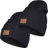 YANIKY Beanie-Mütze für Herren und Damen, gestrickt, Unisex, Wintermütze, klassisch, weich, Acryl, Strickmütze, Vintage-Totenkopf-Mütze, schwarz/schwarz, Einheitsgröße