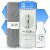 Freiblick Brillenbad (Blau) im Set mit 50ml Spezialreiniger und Mikrofasertuch | Brillenputztuch in Optiker Qualität | Brillenreinigung für jede Brille