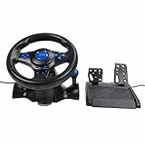 Lazmin112 Multifunktionales Gaming-Lenkrad mit Pedalen für PC, 180-Grad-Drehung, Dual-Vibration,GT Racing Wheels, USB-Stromversorgung, Kompatibel mit PS3, PC