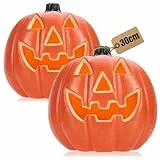 com-four® 2X Kürbis mit LED-Beleuchtung & Timerfunktion (6h an/18h aus) - Halloweenkürbisse als Hauseingangs- & Fensterdekoration - XXL Kunststoff-Kürbisse (2X orange XXL/Timer)