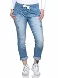 MATY FASHION Damen Hose Stretch Sweatpants aus Baumwolle Jogginghose Denim für Freizeit Boyfriend Baggyhose 84 (Mittelblau)