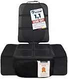 LIONSTRONG® Kindersitzunterlage - EXTRA Schutz [ISOFIX GEEIGNET] - wasserabweisender Autositzschoner Polyester Stoff - Sitzschutz Sitzschoner Auto Kindersitz - universell kompatibel - Schwarz