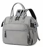 LORADI Umwandelbare Wickeltasche, weit oben offen, 14 Taschen, Wickelrucksack mit Kinderwagen-Schnalle, wasserabweisend (Grau)