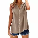 HOOUDO Sale Angebote Sommer Top Lockere Tank Damen Peppercorn Weste Strick Oberteil Weiss Schickes Outfit Tshirt 3/4 Arm Leinen Tunika Große Größen 60Er Jahre Fashion Lange Tops Über Po Dunkelgruenes