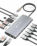 NOVOO USB C Docking Station 14-in-1 USB C Hub Triple Display mit 2 HDMI 4K@60Hz,DisplayPort 4K@120Hz,5USB-A+1USB-C Datenübertragung Gigabit Ethernet,100W PD,SD/TF,Audio für MacBook Dell HP(40cm Kabel)
