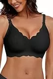 HORISUN BHS für Damen ohne Bügel, V-Ausschnitt, gewellte, bügellose Bralettes mit weicher Stütze, bequemer, Nahtloser T-Shirt-BH (Schwarz L)
