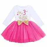 FYMNSI Kleinkinder Mädchen Mein 3. Geburtstag Kleid Baumwolle Langarm Tutu Tüllkleid Pailletten Schleife A-Linie Prinzessin Partykleid Fotoshooting Outfit Kostüm Rose 3 Jahre
