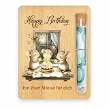 PIujsym Geldgeschenk Geburtstag Holz Karte Ein Paar Mäuse für dich Lustige Geschenkidee für Happy Birthday geldgeschenke geburtstag mit Reagenzglas und Box hölzern Deko Zubehör 13x10cm