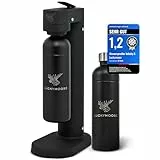 Luckymoose Infinity-S Wassersprudler aus hochwertigem Edelstahl (Black/Black) – inkl. 2x 1,25L Edelstahlflaschen – extra hygienische herausnehmbare Düse – Langlebige CO₂ Sprudelwasser Maschine
