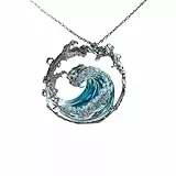 fdsmall Meer Ozean Ringe Halskette Ohrringe Set für Frauen blaue Meer Wellen Kubik Zirkonia Kristall Schmuck Set (Silber Halskette)