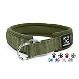 Weich Neopren Gepolstert Hundehalsband (4cm Breite) Reflektierend Hund Halsband mit Robust Nylon & Zugstopp, Bequem Zughalsband Dressurhalsband für Kleine Mittlere Große Hunde Walken Armee Grün S