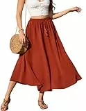 Zeagoo Damen Röcke Lang Rock Elegant Maxirock A-Linie Mesh-Rock Mit Kordelzug Casual Hohe Taille Freizeitrock Einfarbig Frühling Sommer Ziegelrot M