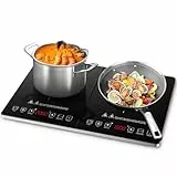 AMZCHEF Induktionskochfeld 2 Platten,Induktionskochplatte Doppelt mit Unabhängiger Steuerung, 20 Temperaturstufen, Mehrere Leistungsstufen, 3500W, 3-Stunden-Timer, Sicherheitssperre