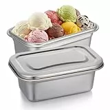 PRETYZOOM Eisbehälter für Speiseeis, 2 Stück 0.6L Edelstahl Eiscremebehälter mit Deckel, Luftdichter Gefrierbehälter für Selbstgemachtes Eis & Lebensmittel, Spülmaschinenfest & BPA-frei