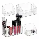 Relaxdays Kosmetik Organizer, 2er Set, Kunststoff, Beauty Organizer für Make Up, Pinsel & Co., Badbehälter, transparent