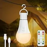 Dehobo Glühbirne Mit Batterie E27 Aufladbare Glühbirne Mit Fernbedienung - 7W Type-C Ladung Camping Lampe 3 Farben Dimmbare - Akku birne Mit Timing Funktion Mit Taste, Outdoor Lampe 1 Pack