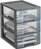 SUNDIS Tag Tower, schubladenbox aus Kunststoff, grau, 3 transparente Schubladen im Format A5, Höhe 25,5 cm, stapelbar, ideal zur Aufbewahrung von Kosmetika, Schmuck, Accessoires, Vorräten