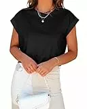 Tankaneo Damen Kurzarm Crop Tops Sommer T-Shirts Rolled Dolman Sleeve Casual Rundhalsausschnitt Solid Short Basic Tees