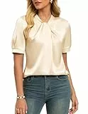 GRACE KARIN Damen Satin Bluse Kurzarm Elegante Sommer Party Oberteile Seidenbluse Business Top Helle Aprikose XL