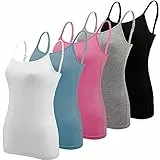 BQTQ 5 Stück Unterhemd Damen Spaghetti Top Spaghettiträger Basic Cami Tank Tops mit Verstellbarer Strap für Frauen, M(Schwarz, Weiß, Grau, Blau, Rosarot)