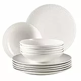 MÄSER 931461 Dalia, Tafelservice für 6 Personen aus hochwertigem Hotelporzellan in Weiß, 12-teiliges Teller Set in Vintage Design, Durable Porzellan