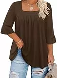 Amrto Tunika-Blusen in Übergröße für Damen, quadratischer Ausschnitt, Sommer, kurze Ärmel, lässig, lockere Passform, Tunika, Tops, Größe XL - 5XL, 9, Braun, 5X-Groß
