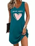 Bresdk Nachthemd Damen Kurzarm mit Herzchen-Print Nachthemden mit V Ausschnitt Kurz Schlafshirt Niedliches Sommer Baumwolle Loungewear für Frauen Kobaltblau XXL
