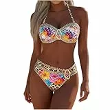 Guhmomh Bikini Damen Set Push Up Badeanzug Zweiteiliger Bademode Sommer Badeanzüge Neckholder Oberteil mit Triangel Bikinihose Strand Bikini-Sets für Frauen Swimsuits Sexy Strandmode Gelb L