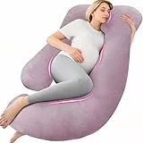 Chilling Home Schwangerschaftskissen J Form, Seitenschläferkissen mit Bezug J Kissen Stillkissen Groß Lagerungskissen, Kissen für Frauen und Seitenschläfer(Rosa Grau)
