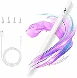 AMZCaSE Stylus Stift für iPad 2018-2023,kompatibel mit iPad 10/9/8/7/6th,Mini 6/5th,Air 4/3th,Pro 11'/12,9',11-inch A16/Air 11 M3/Air 13 M3,kapazitiver Stift mit 4 Ersatzspitzen(Weiß Schnelles Laden)
