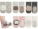 Exemaba Baby Antirutsch Socken 5 Paar Kleinkinder Tiermotive ABS Rutschfeste Sneaker Socken(Rosa Affe,M/1-3Y)