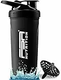 FSA Nutrition Edelstahl Protein Shaker - Fassungsvermögen 900 ml - Skaliert bis 700 ml - auslaufsicher - BPA frei - mit Sieb für cremige, klumpenfreie Shakes - Shaker Proteinshake - Schwarz