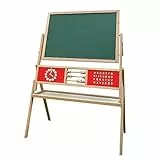 roba Tafel, Standtafel drehbar mit Schreibtafel liniert, Maltafel magnetisch, Uhr, ABC, Holz, natur