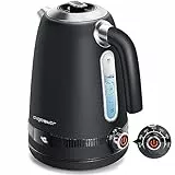 Aigostar Loki - Digitaler Edelstahl Wasserkocher mit Temperatureinstellung 40-100 Grad, Temperaturanzeige, Warmhaltefunktion, 1,7 Liter 2200W Electric Kettle Retro Teekocher, Schwarz