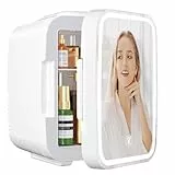 YASHE Mini-Kühlschrank für Schlafzimmer, Skincare mit LED-Spiegel, kleiner Kühlschrank, 4 l, tragbar, thermoelektrisch, Heizung & Kühler, 220 V AC/12 V DC, für Auto, Büro, Schlafsaal (weiß)