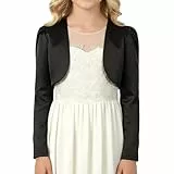 BlackButterfly Kinder Satin Langarm Bolero Mädchen (Schwarz, 11-12 Jahre)