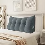 BNCKTRD Keilkissen Sofa Dicklich Rückenkissen Lesekissen für Bett und Couch, Rückenlehne Kopfende, Dreieckiges Sofakissen Bücherkissen, Wandkissen für Bett Herbst Winter, Kordsamt Grau 120cm