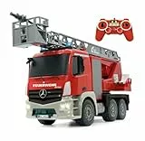 JAMARA 404960 - Feuerwehr Drehleiter 1:20 Mercedes Antos 2,4G - deutsche Sirene mit blauen LED Signallichtern, 420 ml Wasserbehälter, Reale Spritzfunktion, programmierbare Funktionen, 4 Radantrieb