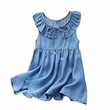 XINYUNZU Kleider Mädchen Ärmellos Jeanskleid mit Rüschen Mode Sommerkleid Freizeitkleid Cute Dress Girl Jeans-Kleid Kinderkleid Mädchenkleider Hellblau 9 Jahre