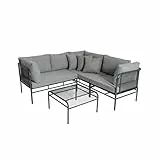 greemotion Loungeset Toulouse eisengrau/grau, Eckbank mit Tisch für In- und Outdoor, Bank mit Rückenverstellung, pflegeleichtes Streckmetallgestell, Sitzelemente einfach umzustellen, ca. 5 Sitzplätze
