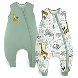 Yoofoss 2er Pack Baby Schlafsack mit Füßen 1.5 Tog Baumwolle Schlafsack Baby mit Beinen Herbst Winter Babyschlafsack für 18-36 Monate Kinder Jungen Mädchen 80 cm- Grün Giraffe