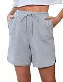 Aottori Kurze Hose Damen Sport Gym Shorts Sommer Sportshorts Laufshorts Sporthose Baumwolle Schlafshorts Sweatshorts Trainingshose Jogginghose mit Elastischer Bund Grau M