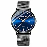 CRRJU Herren Uhr Ultra Dünne Wasserdicht Armbanduhr Herren Mode mit Schwarz Edelstahlband Mesh Analog Quarz Business Männer Uhren (A Blau)